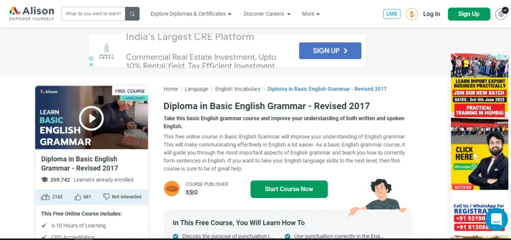 English Grammar Course By Alison