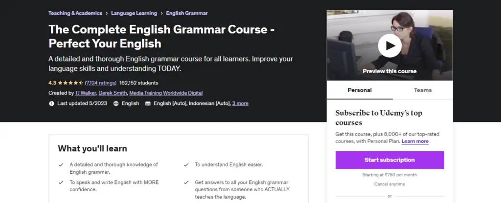 English Grammar Course By Udemy